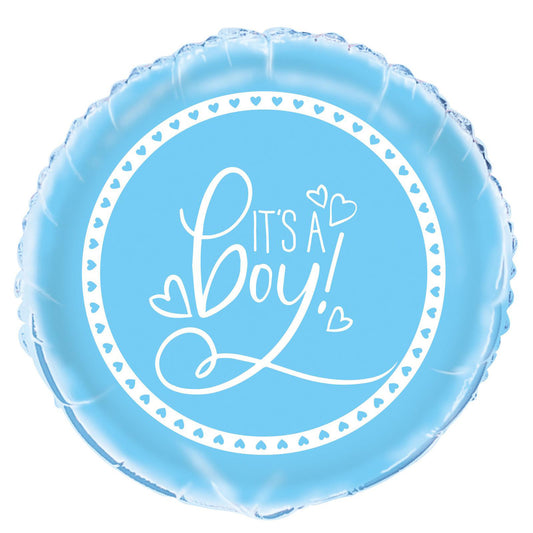 "It's A Boy" Baby Shower Blue Hearts Foil Balloon 45cm