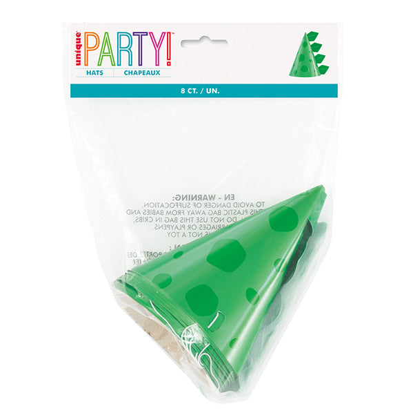 Party Hats - Blue & Green Dinosaur (Pack of 8)