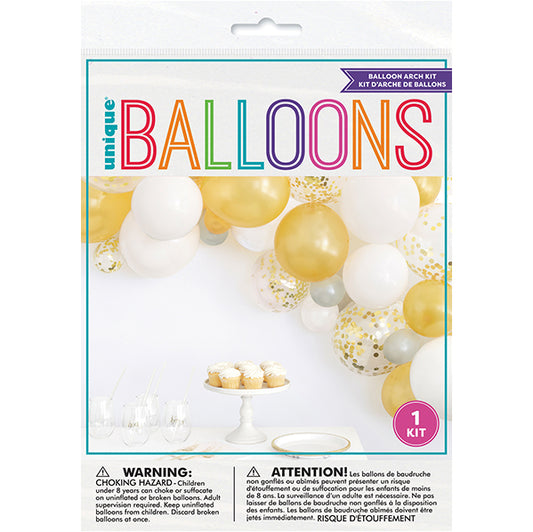 Balloon Arch Kit - Gold, Silver & White Confetti (40 piece set)