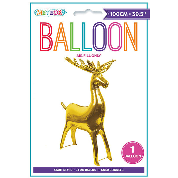 Giant Standing Air Filled Reindeer Foil Balloon 100cm - Gold