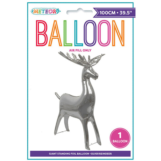 Giant Standing Air Filled Reindeer Foil Balloon 100cm - Silver