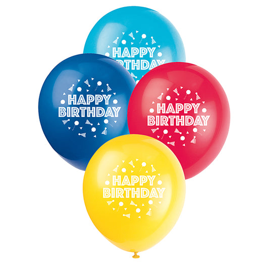 Peppy Birthday "Happy Birthday" Assorted Colour Balloons 30cm (Pack of 8)