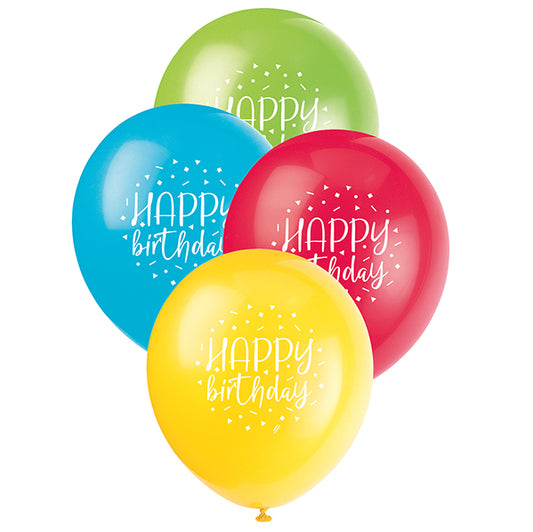 Balloon Party "Happy Birthday" Assorted Colour Balloons 30cm (Pack of 8)