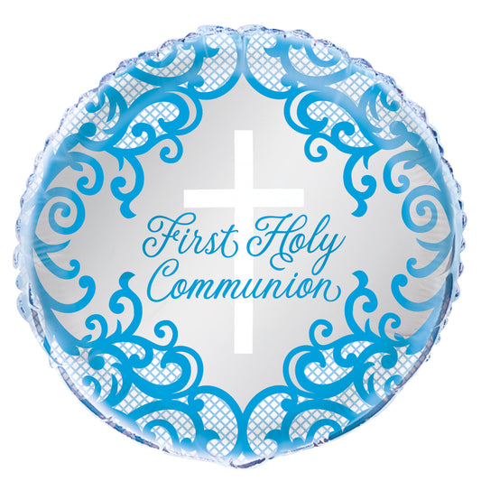 Fancy Blue Cross First Holy Communion Foil Balloon 45cm