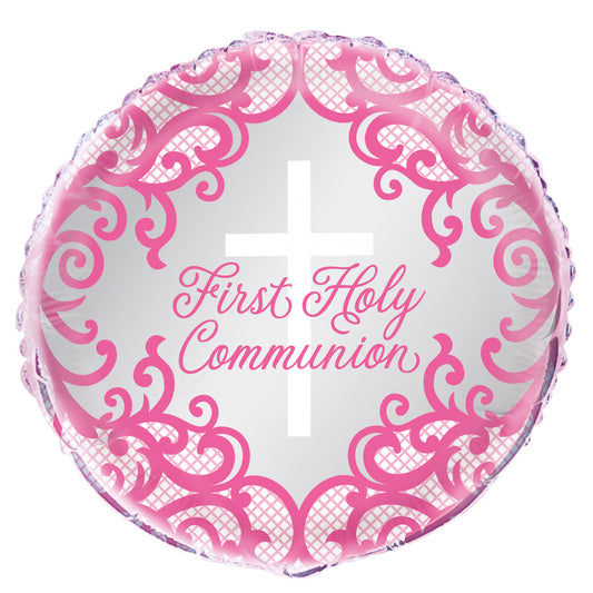 Fancy Pink Cross First Holy Communion Foil Balloon 45cm