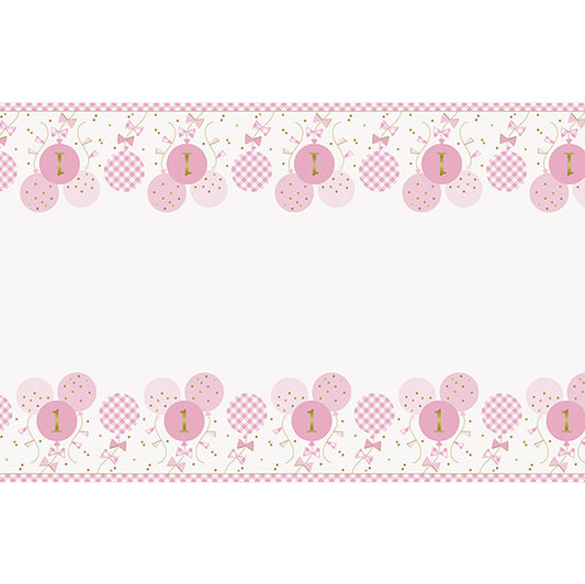 Gingham 1st Birthday Pink Printed Tablecover 137cm x 213cm