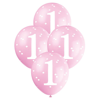 "1st Birthday" Pink Gingham Balloons 30cm (Pack of 5)