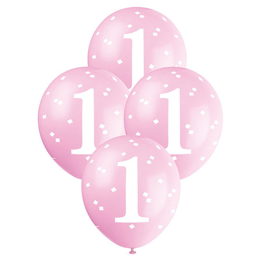 "1st Birthday" Pink Gingham Balloons 30cm (Pack of 5)