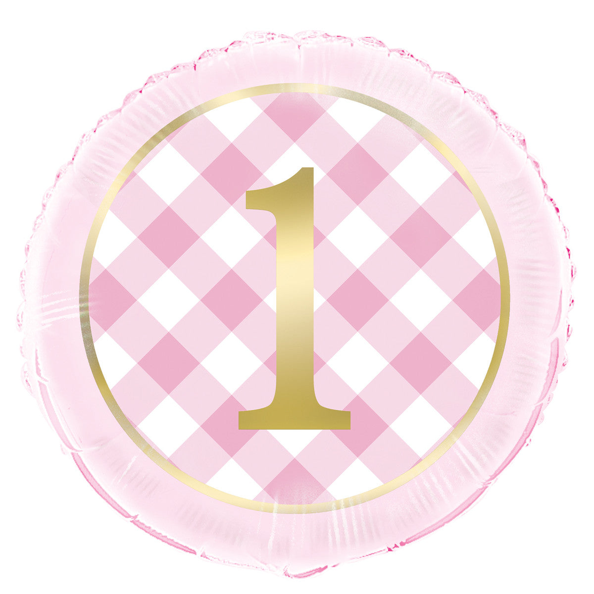 Pink Gingham 1st Birthday Foil Balloon 45cm