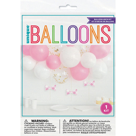 Balloon Arch Kit - Pink & White With Paper Bows (18 piece set)