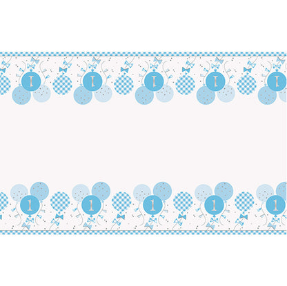 Gingham 1st Birthday Blue Printed Tablecover 137cm x 213cm