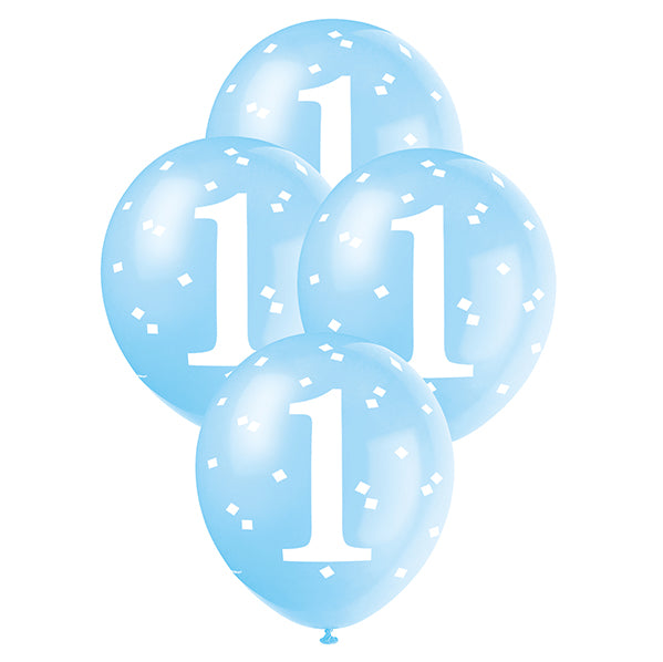 "1st Birthday" Blue Gingham Balloons 30cm (Pack of 5)