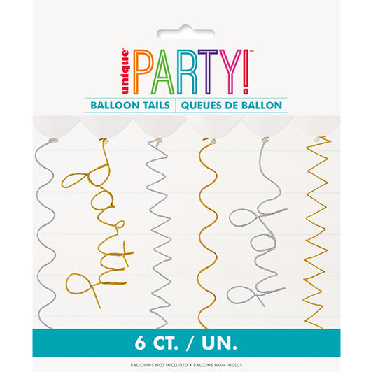 Pipe Cleaner Balloon Tails - Silver & Gold (Pack of 6)