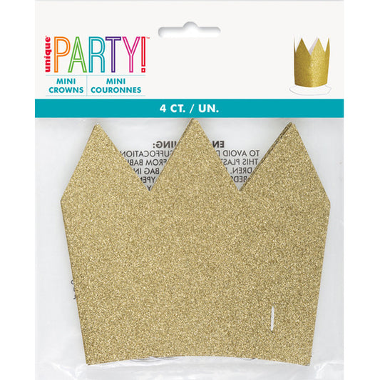 Mini Gold Glitter Crown (Pack of 4)