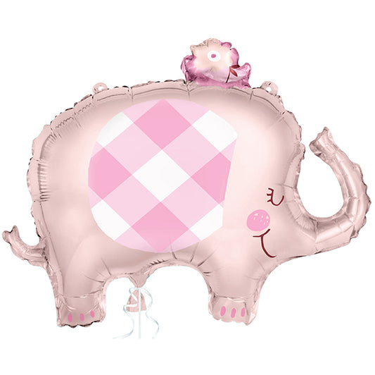 Pink Gingham Elephant Foil Balloon 73.6cm