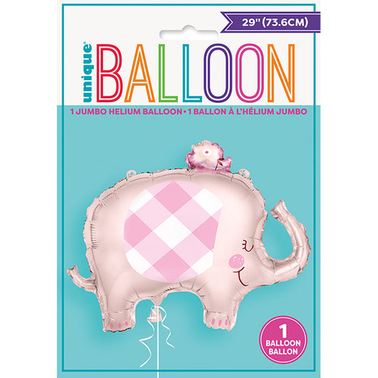 Pink Gingham Elephant Foil Balloon 73.6cm