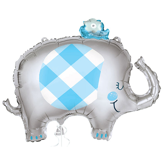 Blue Gingham Elephant Foil Balloon 73.6cm