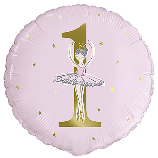 Ballerina Pink & Gold 1st Birthday Foil Balloon 45cm