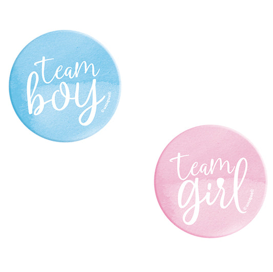 Gender Reveal - Team Boy/Girl Badges (Pack of 10)