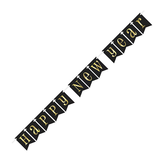 "Happy New Year" Gold Foil Stamped Pennant Banner - 2.13m