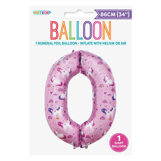 Unicorn "0" Numeral Foil Balloon (86cm)