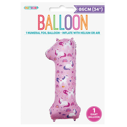 Unicorn "1" Numeral Foil Balloon (86cm)