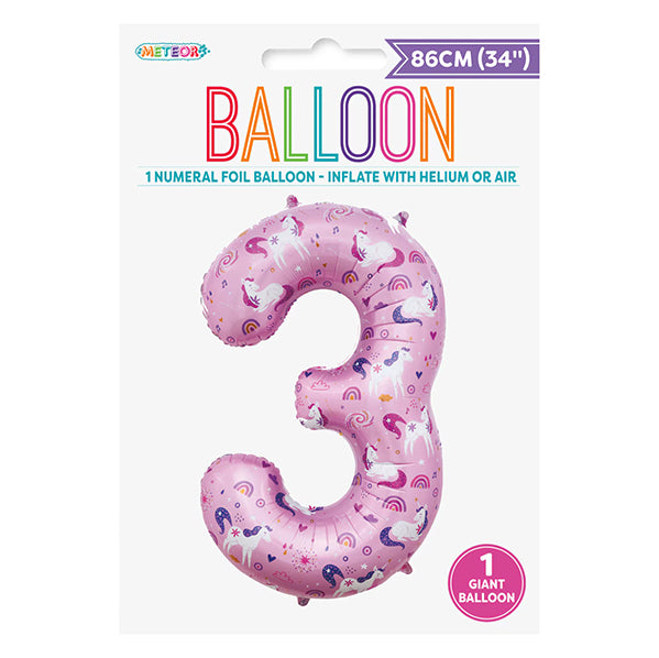 Unicorn "3" Numeral Foil Balloon (86cm)