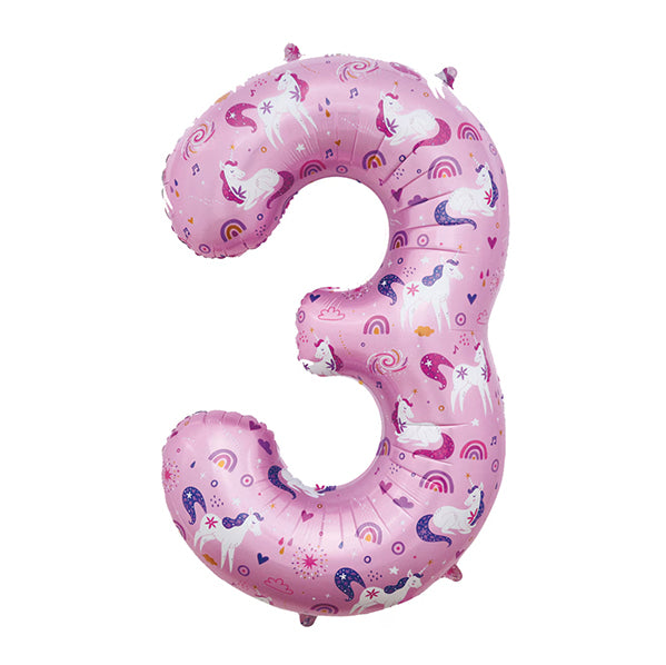 Unicorn "3" Numeral Foil Balloon (86cm)