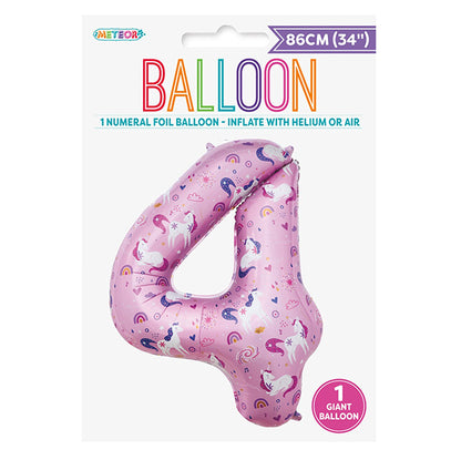 Unicorn "4" Numeral Foil Balloon (86cm)