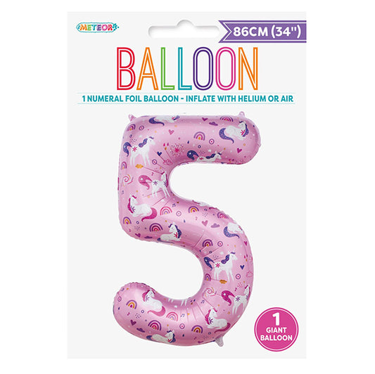 Unicorn "5" Numeral Foil Balloon (86cm)