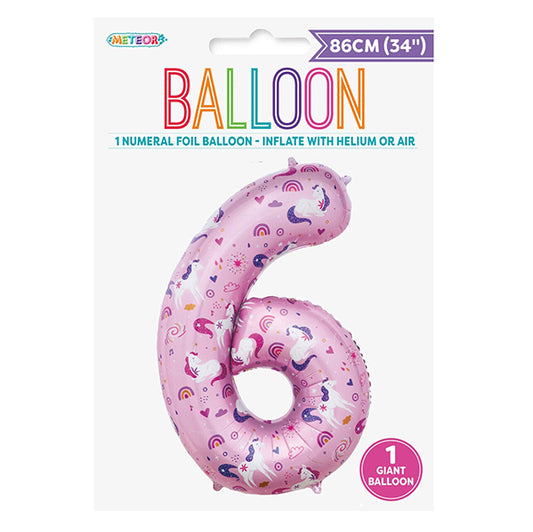 Unicorn "6" Numeral Foil Balloon (86cm)