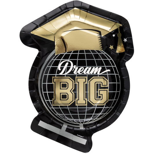 "Dream Big" Graduation Foil Stamped Globe Shaped Paper Plates (Pack of 8)