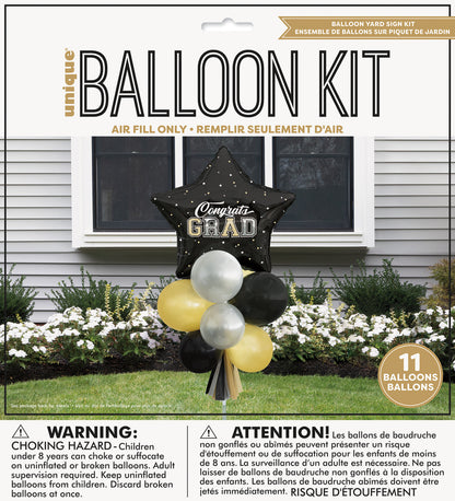 "Congrats Grad" Graduation Balloon Kit - Black & Gold (11 piece set)