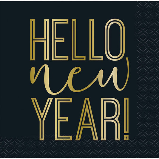 Roaring New Year "Hello New Year!" Beverage Napkins (Pack of 16)