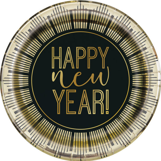 Roaring New Year "Happy New Year" Foil Stamped Paper Plates 18cm (Pack of 8)