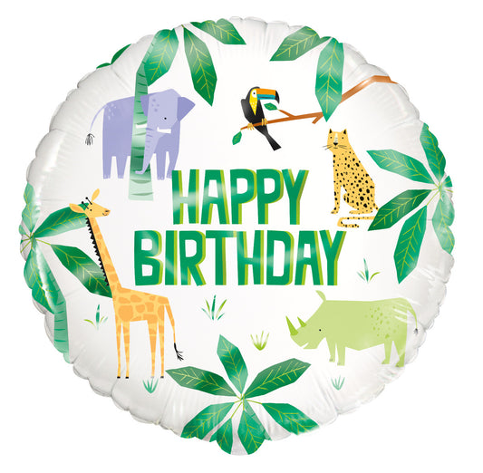 Animal Safari "Happy Birthday" Foil Balloon 45cm