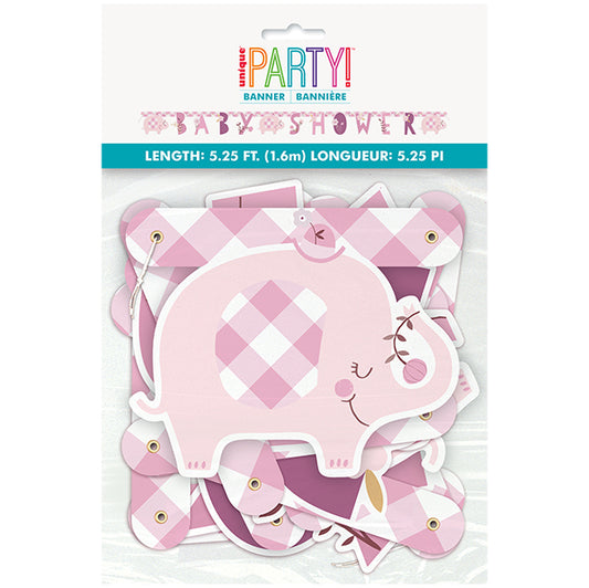 Floral Elephant Pink "Baby Shower" Jointed Banner - 1.82m