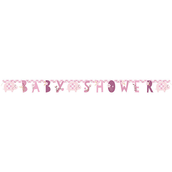 Floral Elephant Pink "Baby Shower" Jointed Banner - 1.82m