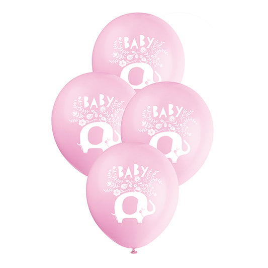 Floral Elephant Baby Shower Pink Balloons 30cm (Pack of 8)