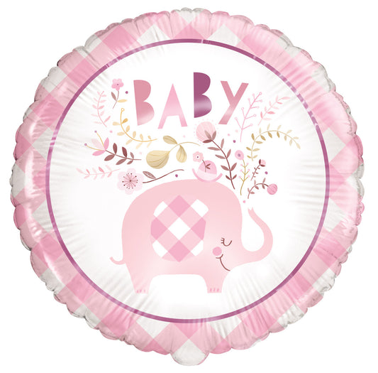 Baby Shower Floral Pink Elephant Foil Balloon 45cm