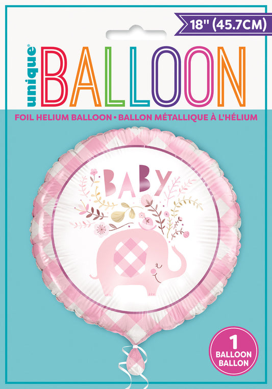 Baby Shower Floral Pink Elephant Foil Balloon 45cm