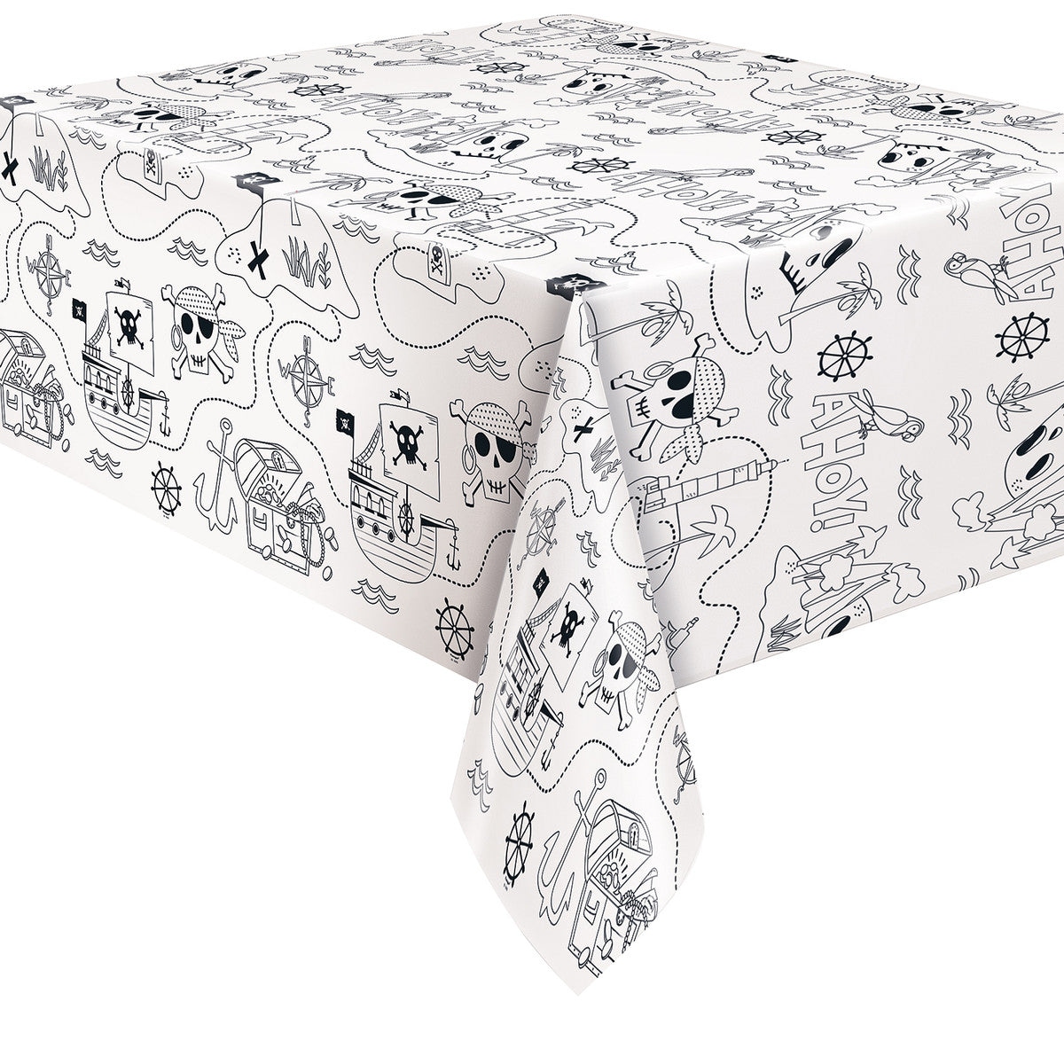 "Ahoy" Pirate Printed Paper Tablecover 137cm x 213cm