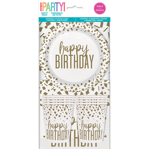 Gold Confetti "Happy Birthday" Party Pack (For 8)