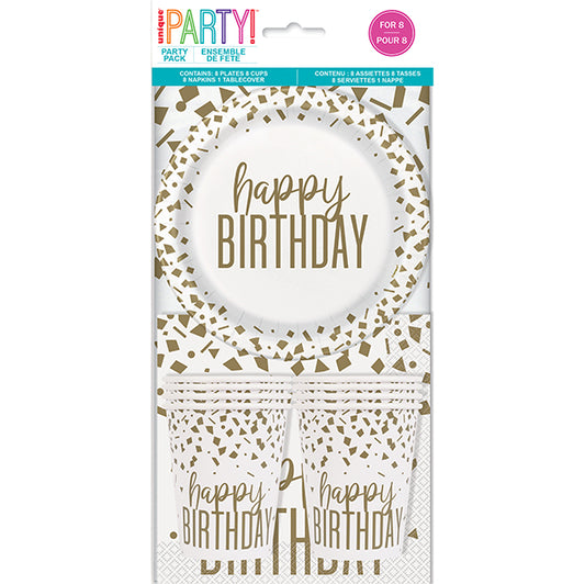 Gold Confetti "Happy Birthday" Party Pack (For 8)