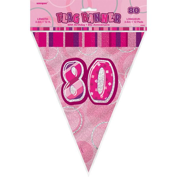 "80" Glitz Pink Flag Banner - 3.65m - The Party Marketplace