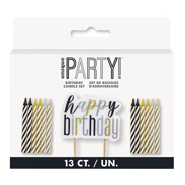 "Happy Birthday" Candle And 12 Spiral Candles - Black