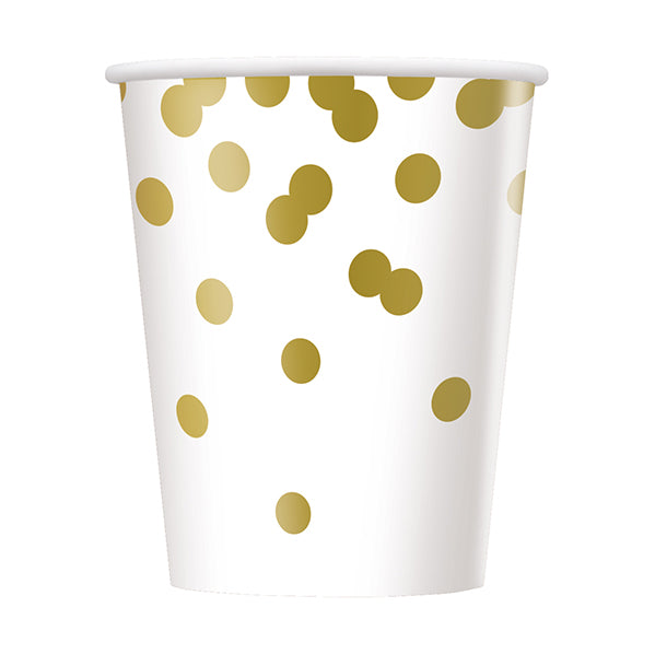 Gold Confetti Dots Foil Stamped Paper Cups 270ml (Pack of 8)