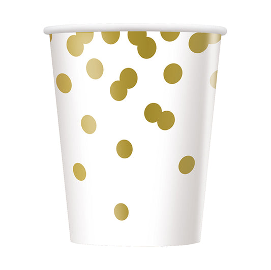 Gold Confetti Dots Foil Stamped Paper Cups 270ml (Pack of 8)