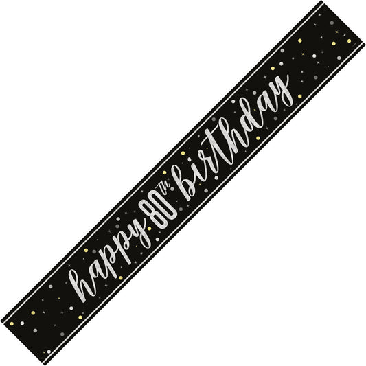 Glitz Black & Silver "Happy 80th Birthday" Foil Banner - 2.74m