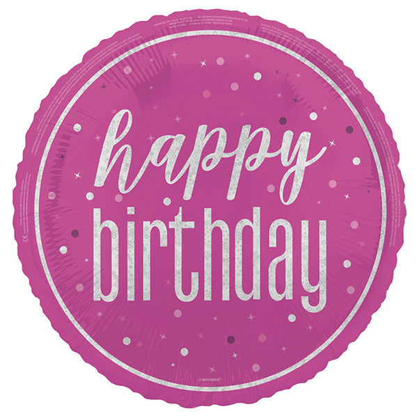 Glitz Pink "Happy Birthday" Foil Prismatic Balloon 45cm